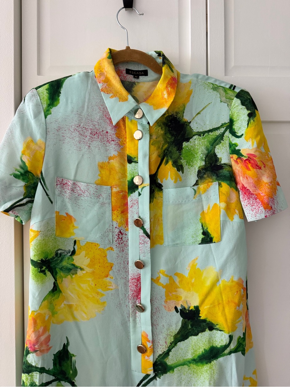 Escada "Dallinata" Mint Floral Viscose Shirt Dress - Size 38 like new - Picture 11 of 16